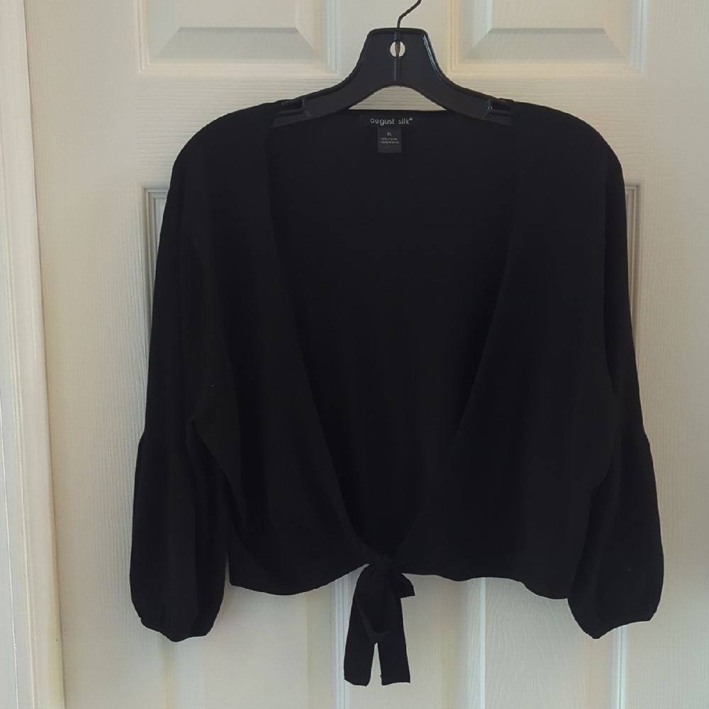 August Silk Black Tie-Front Shrug